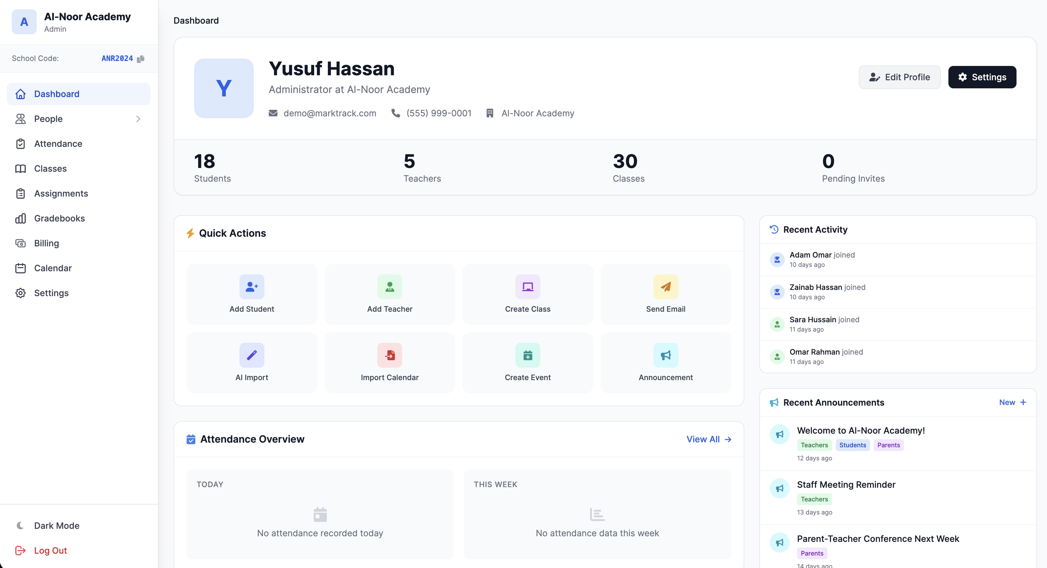 MarkTrack Dashboard