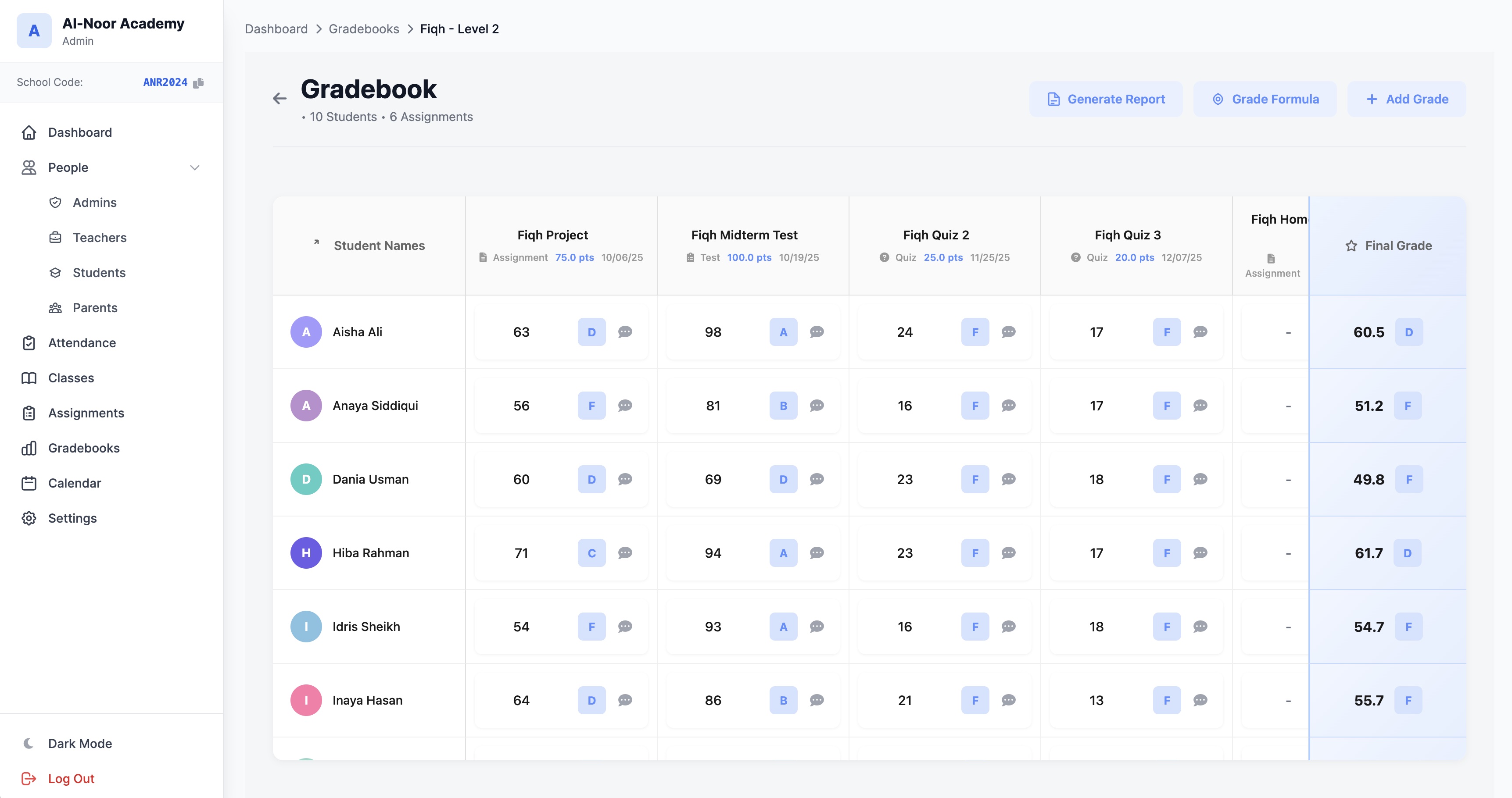 MarkTrack Gradebook